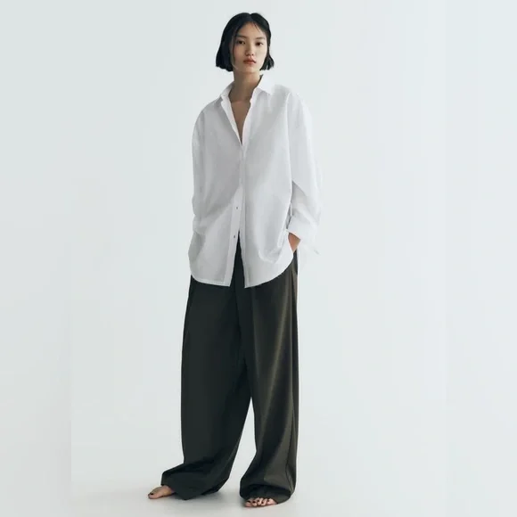 NWT Zara White Oversized Poplin Shirt Sz XS Button Down - Picture 5 of 16